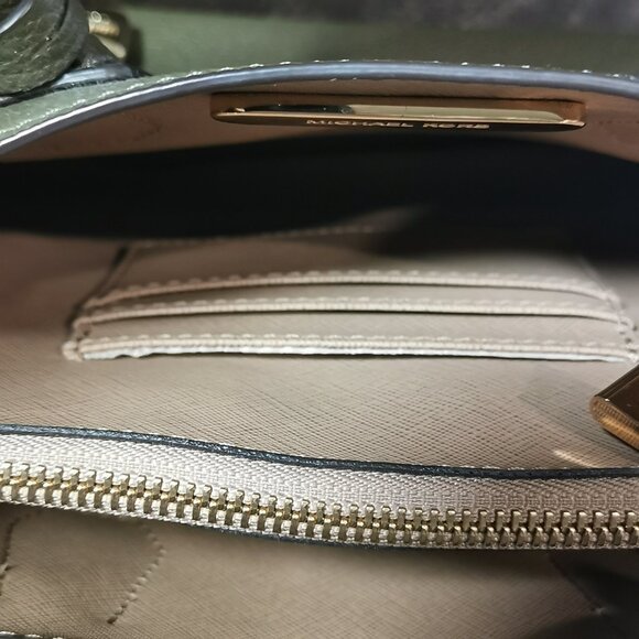 Olive/Gold Pebbled Leather Satchel/Crossbody EUC # 250 - Picture 6 of 14